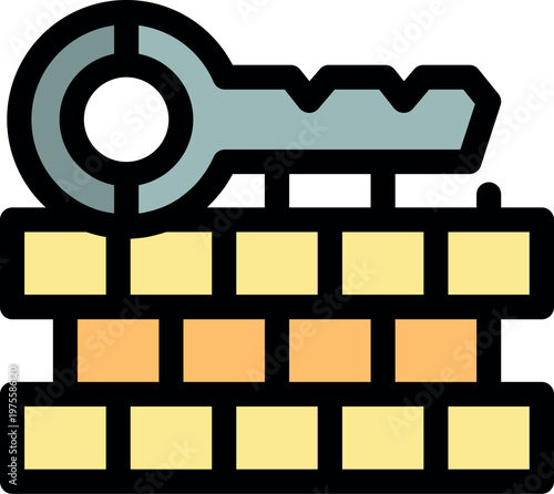 Metallic key lying on a brick wall, symbolizing safety, access, and data protection