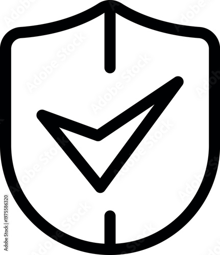Simple and bold shield icon with check mark, symbolizing security, protection, and verification
