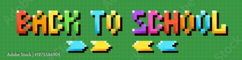Back to School pixel art color title.
