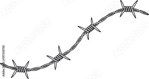 Closeup barbed wire minimal line art vector illustration sharp detail monochrome industrial security concept design
