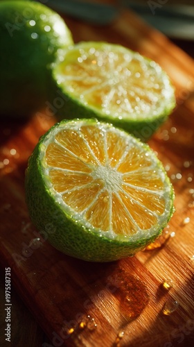 limes cut in half on a wooden board