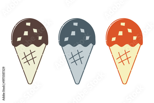 アイスクリームのアイコン3色セット（ベクター・シンプルイラスト素材）