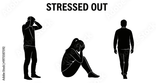 Silhouettes of people experiencing stress and anxiety during difficult times
