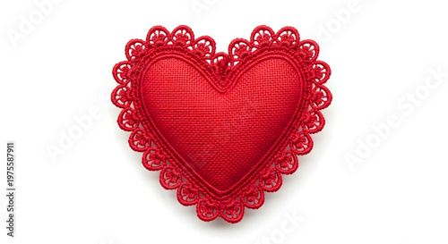 Decorative red heart with lace pattern symbolizing love, romance, affection, passion, Valentine’s Day, emotional connection, heartfelt expression, and elegant ornamental design on a soft background