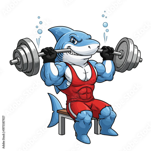 Shark Bodybuilder Lifting Heavy Weights on Bench