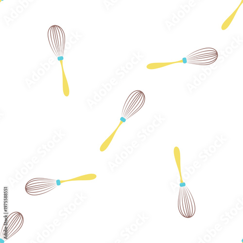 Seamless pattern of hand drawn whisks isolated on transparent background for cooking or baking designs
