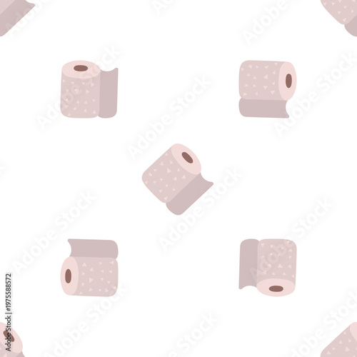 Seamless pattern of rolled toilet paper with a transparent background