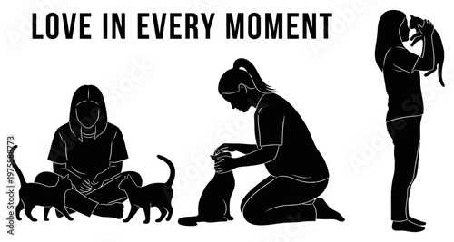 Woman bonding with cats in silhouette during quiet moments of affection
