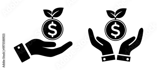 Investment growth and wealth protection icon set with eco finance concept. Savings, income, asset security and sustainable finance icons for fintech apps, banking UI and business design