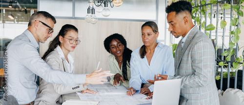 Client pitch presentation by multiracial team white, black, asian