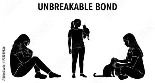 Silhouettes of women and cats depicting an unbreakable bond during quiet companionship