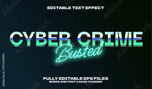 Futuristic Cyber Crime Busted Text Effect with Neon Glow and Metallic Finish
