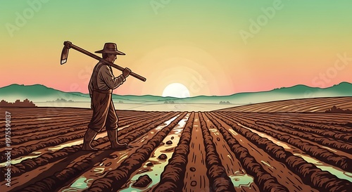 Farmer at sunrise.