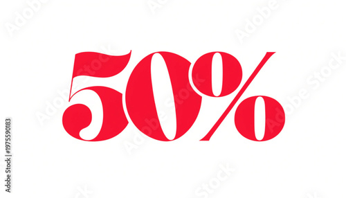 50 percent discount sale banner with red bold typography on transparent background