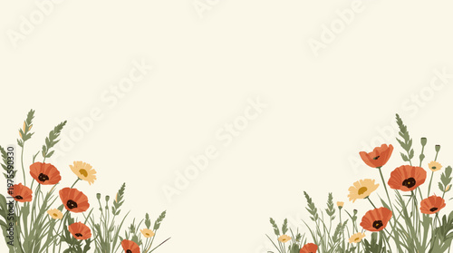 A minimalist illustration of a bright orange poppy, evoking feelings of warmth and natural beauty. Ideal for botanical designs, spring marketing, or d