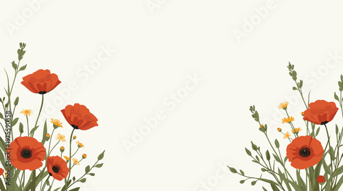 A striking, close-up illustration of red poppy flowers exudes a sense of natural beauty and delicate simplicity. Ideal for designs needing floral elem