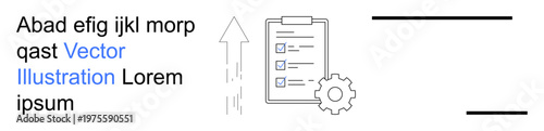 Productivity, efficiency, planning, goal setting, workflow management, process execution. A checklist, gear and upward arrow icon. Productivity and efficiency concept