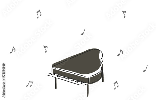シンプルなグランドピアノと音符のイラスト