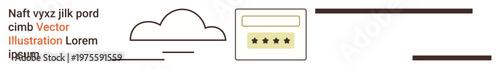 Cybersecurity, cloud data storage, password management, digital authentication, secure systems, online safety. A cloud icon with a password input field. Cybersecurity and cloud data storage concept
