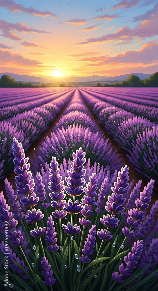 Naklejka premium Lavender Field Sunset. (14)