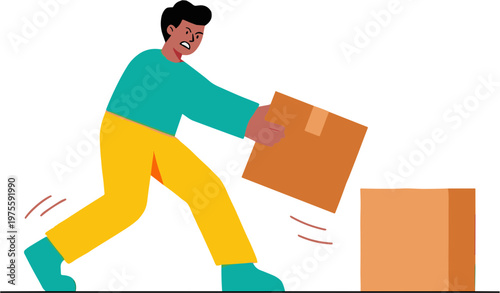 Person moving boxes quickly in a warehouse with motion blur around them.