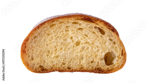Foto Crusty slice of artisan sourdough bread with airy crumb, isolated on transparent