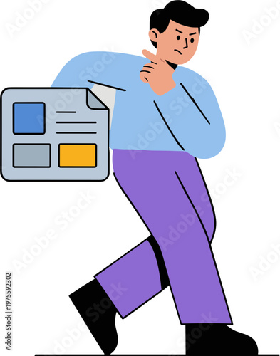 A man carrying a large document runs quickly across the interior.