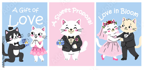 Adorable Cats Love Story Proposal Wedding Greeting Cards