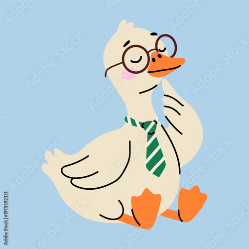 Smart Duck Character Wearing Glasses and Necktie