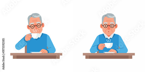 Grandfather is drinking coffee
