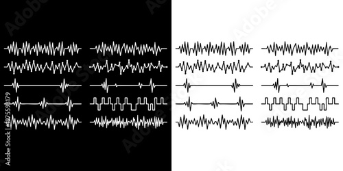 Collection of diverse sound wave vector illustrations showing various digital audio signals for modern graphic design and multimedia project production