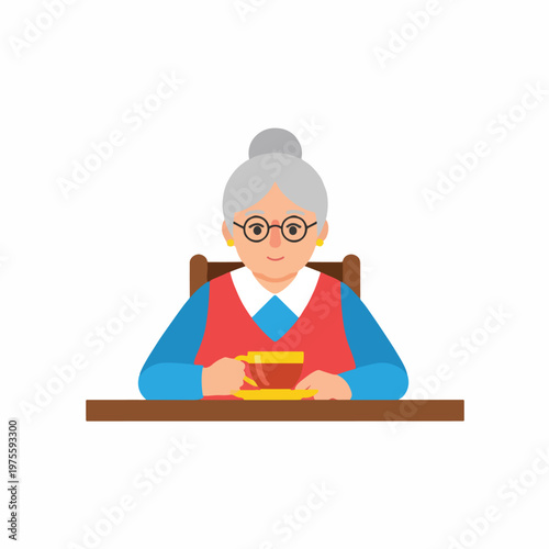 Grandmother is drinking tea