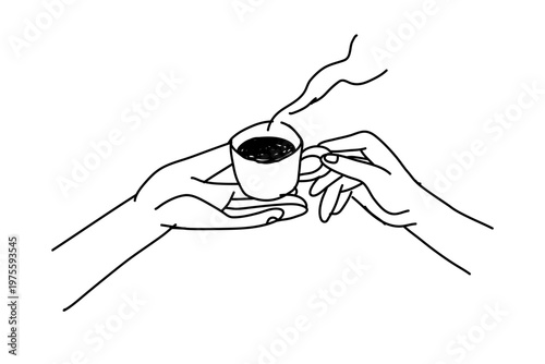 Minimal of hand holding a hot coffee cup, Simple line art design for cafe branding, logos, banner, Flat vector illustration.