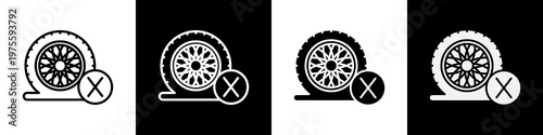 Flat tire  black and white icon design concept
