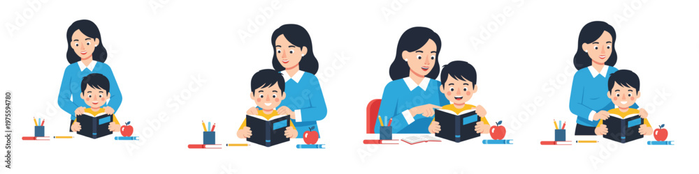 Fototapeta premium the child reads a book with his/her mother
