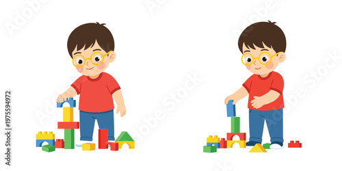 child playing with stacking blocks