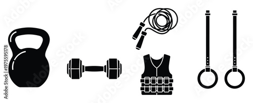 Essential fitness equipment for a complete workout, perfect for health and wellness websites, gym advertisements, and sportsrelated media applications.