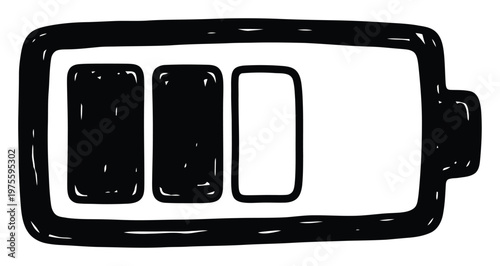 Hand drawn battery icon showing two thirds charged status perfect for mobile application user interfaces or power level indicators in presentations