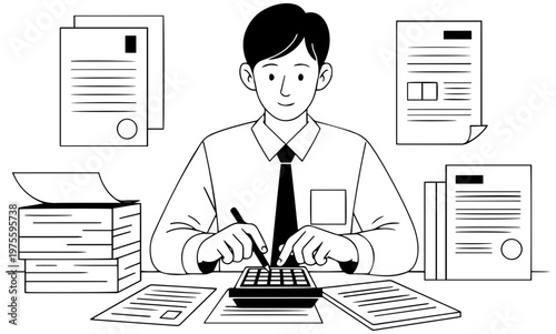 Focused businessman calculating financial data at office desk