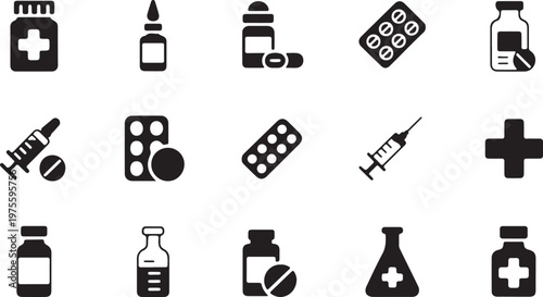 A collection of black and white medical icons