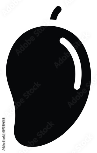 Black mango fruit silhouette graphic icon for tropical fruit product packaging food industry and healthy eating application design menus