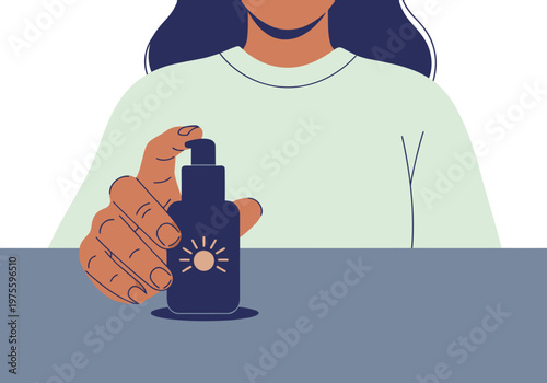 A woman applies serum to her face, radiating confidence. Modern skincare product focus, soft pastel colors, clean studio setting. Ideal for beauty and wellness marketing.