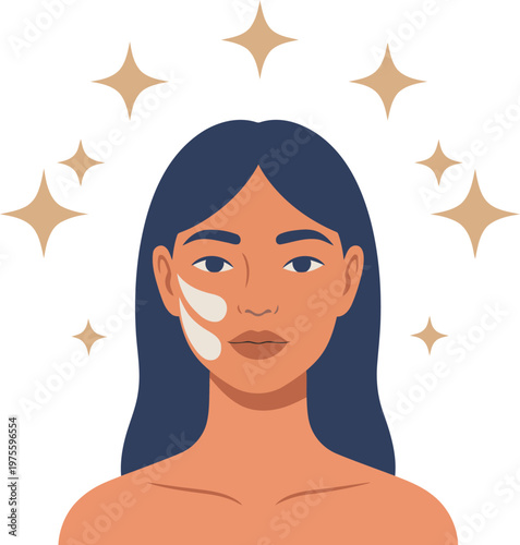 A beautiful woman showcases radiant skin with a subtle glow.  Her complexion is highlighted, conveying skincare success. Modern, soft aesthetic.