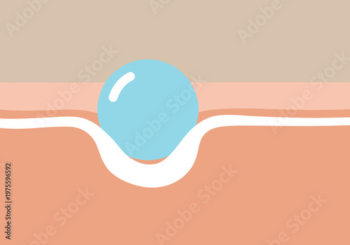Collagen droplet skin detail illustration. A blue droplet penetrates the skin layer, showcasing a healthy, hydrated complexion. Clean, modern design.