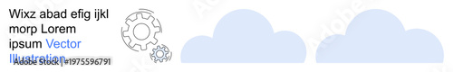 Cloud computing, data processing, technology innovation, system integration, software development, digital strategies. Gears and cloud icons together. Cloud computing and data processing concepts