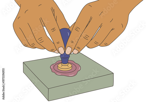 A hand applies wax to a gift box with a custom seal.  Detailed, close-up shot showcasing a classic, elegant sealing process.  Perfect for luxury or gifting themes.