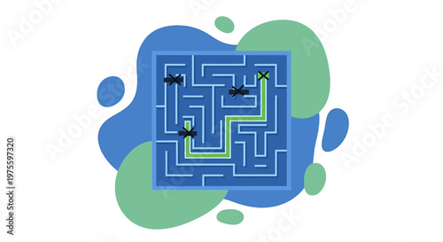 Blue maze with green path.