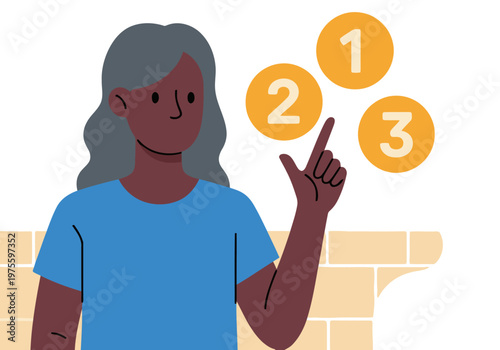 A woman points to skincare steps. Clean, modern illustration guides a skincare routine. Bright, cheerful design for beauty and wellness content.