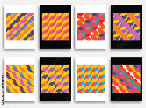 Geometric vector posters set with lines- modern geometric circles, semicircles , triangles pattern created with thick and bold dynamic lines for design. Shapes for posters and branding.
