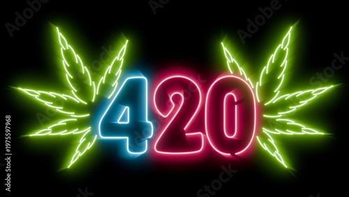 Photos 420 vibrant glowing neon sign on black background for easy blending